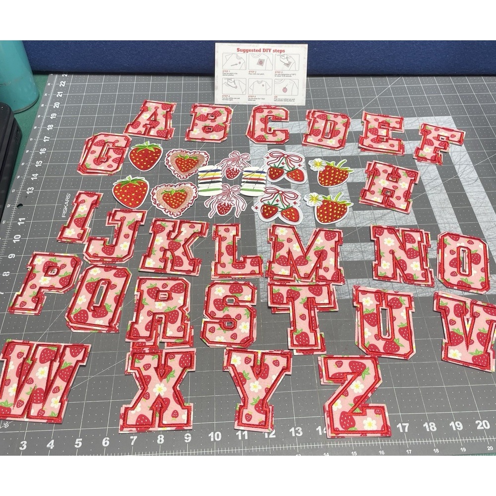 Letters Iron on Patches for Clothing: 62PCS Strawberry Varsity Embroidered Patch